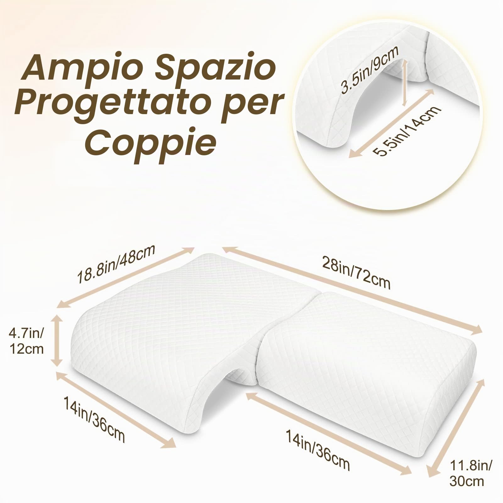 HOMCA Cuscino per Coppia, Cuscini Memory Foam Coppia, Cuscino con Buco per Braccio, Cuscino Curvo Allevia la Pressione del Braccio