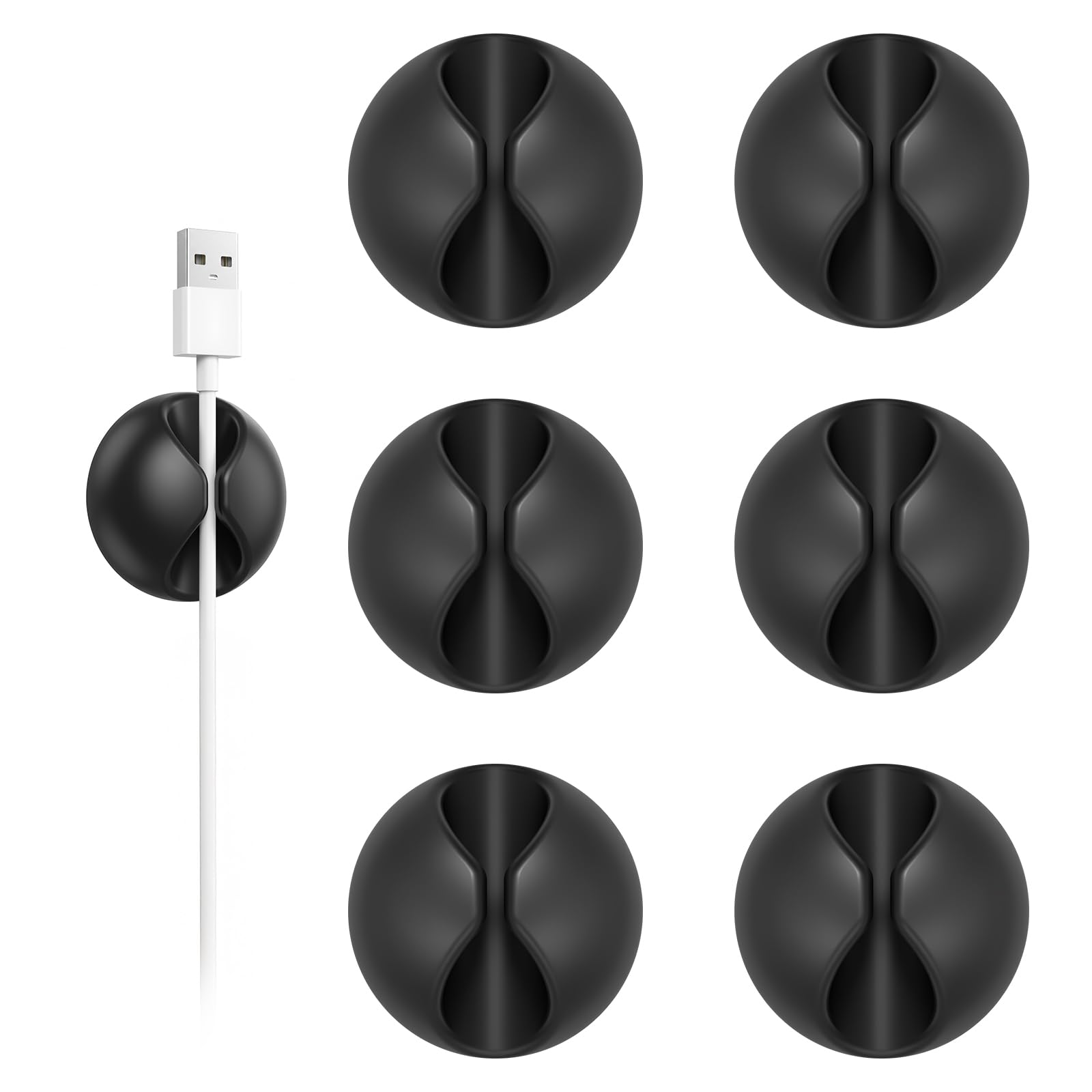Shintop 6pcs Cord Holder for Nightstand, Self-Adhesive Cable Clips | Rubber Cord Organizer, Charger Holder, Residue-Free, Ready Access for Phone Chargers, USB, Mouse, Headphones, and HDMI Small Black