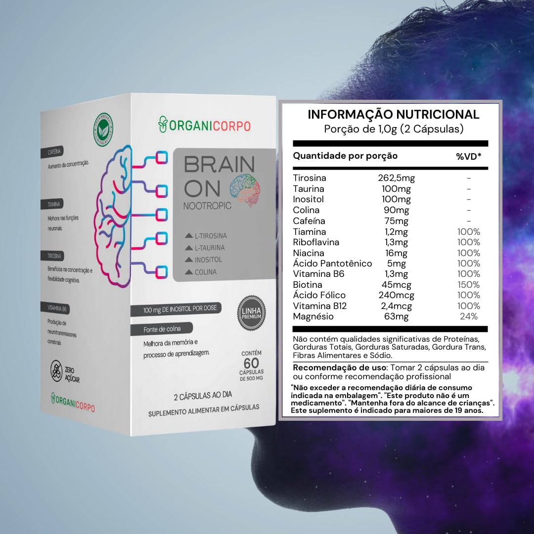 Brain On - Nootrópico Neuro Ativador. Memória, Foco, Atenção