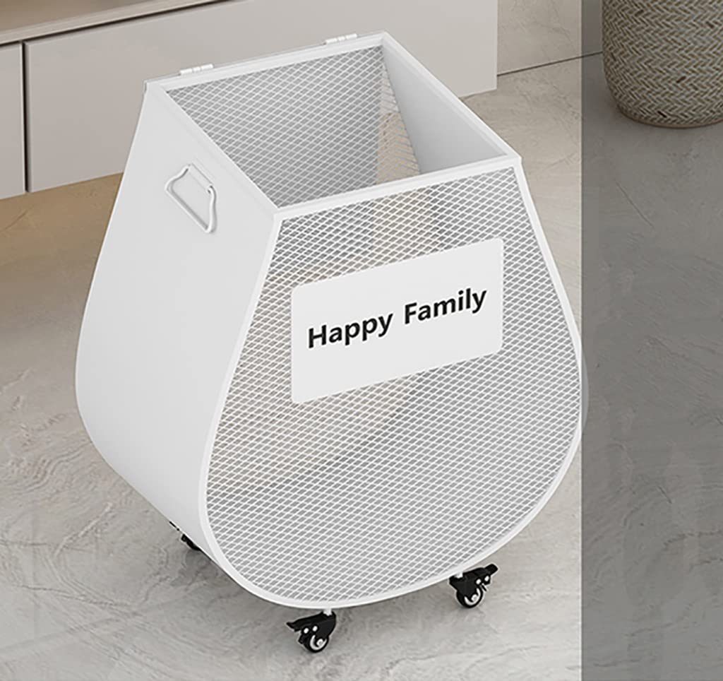 Carrello portabiancheria con Ruote, Cesto portabiancheria in Metallo con Ruote, Carrello portabiancheria Resistente con Coperchio Pieghevole, Cesto portaoggetti per Tappetino Yoga, Cesto por