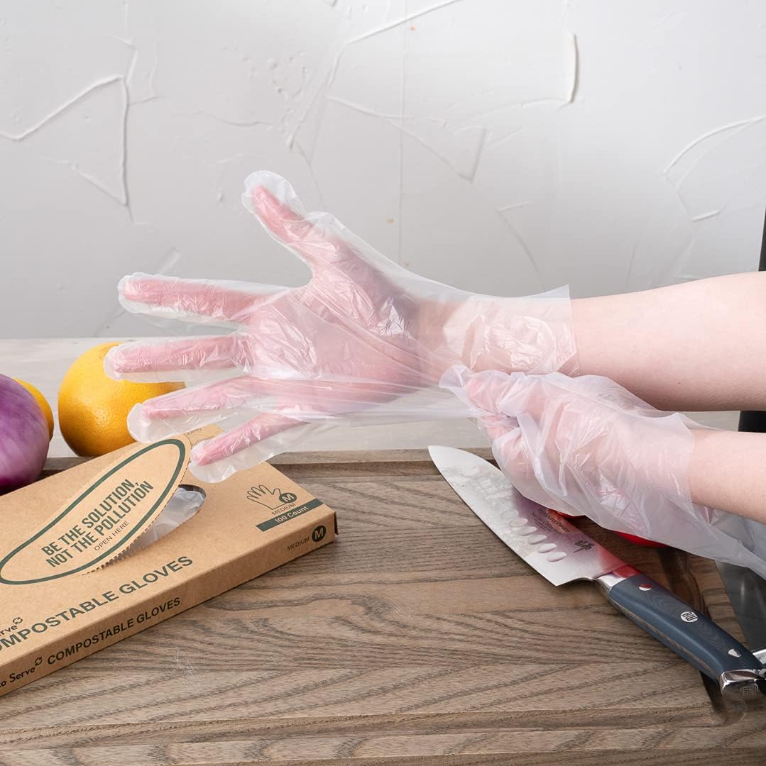 Restaurantware-Eco Serve Medium Gloves, 100 Plant-Based Disposable Gloves - Powder-Free, Latex-Free, Clear PLA Plastic Plastic Glove, Tear-Resistant, Designed To Fit Most