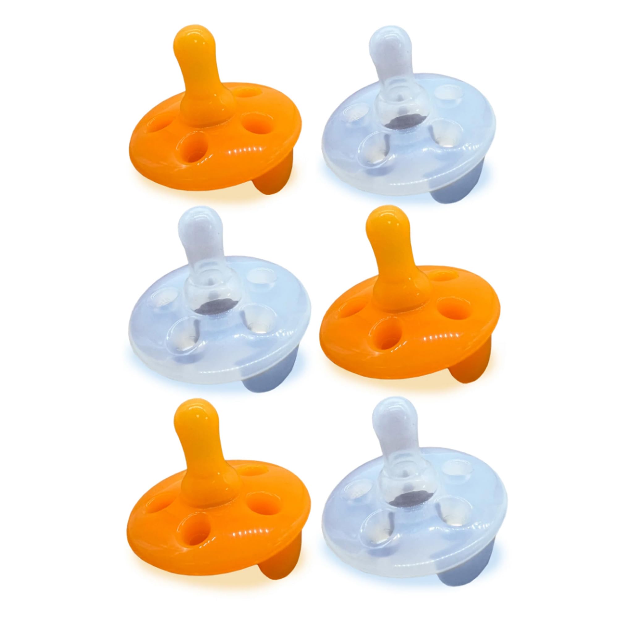 Baby Shusher Shushie Soothing Silicone Pacifiers - Baby Pacifiers 0-6 Months, Binkies for Newborns, BPA-Free, Hospital Grade - Orange & Clear (Pack of 6)