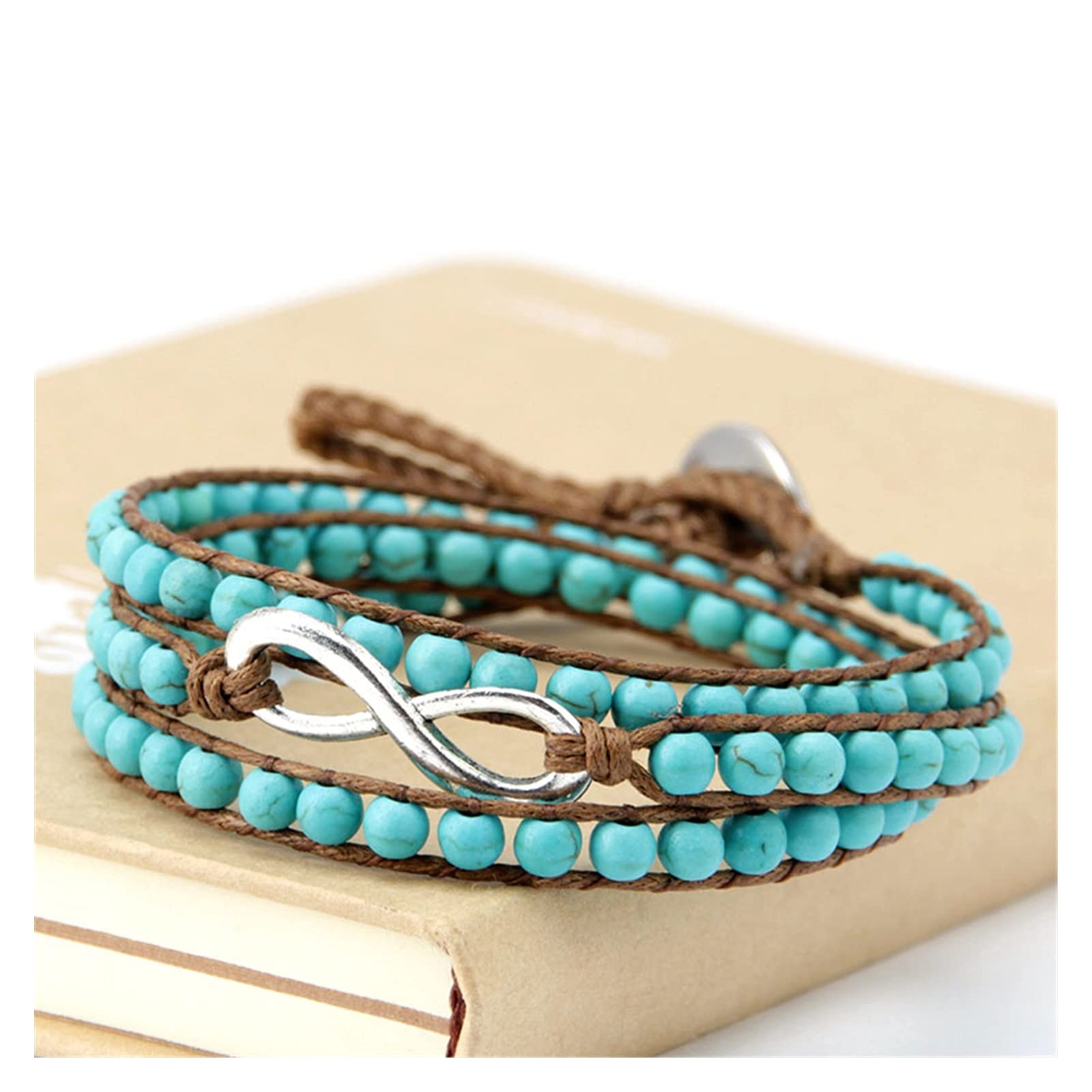 Pulsera Semi Preciosa Piedra con Encanto Infinito Pulsera Pulsera Amistad Pulsera Multicapa Amistad Pulseras (Metal Color : Silver)