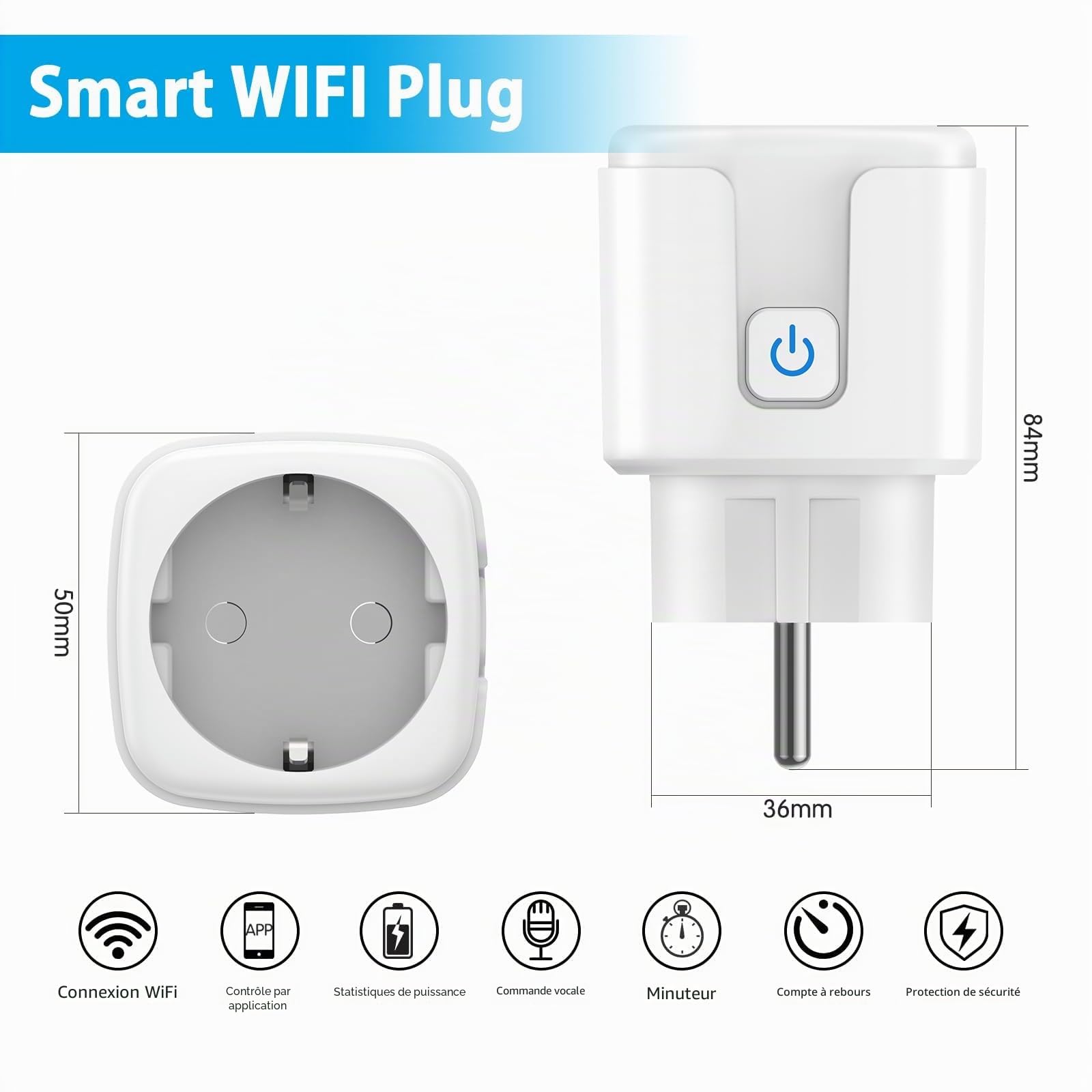 Lot de 4 prises intelligentes Wi-Fi avec mesure de courant, télécommande par application, commande vocale et minuterie, Smart Home WiFi 16 A, compatible avec Alexa et Google Home