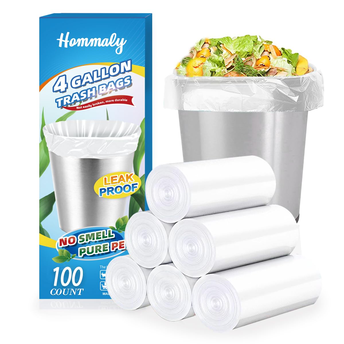 4 Gallon 100pcs Small Clear Trash Bags Strong Clear Garbage Bags, Bathroom Trash Can Bin Liners, Plastic Bags for Office Home Kitchen, Waste Basket Liner, Fit 12-15 Liter, 3-4 Gal（4G100-Clear）