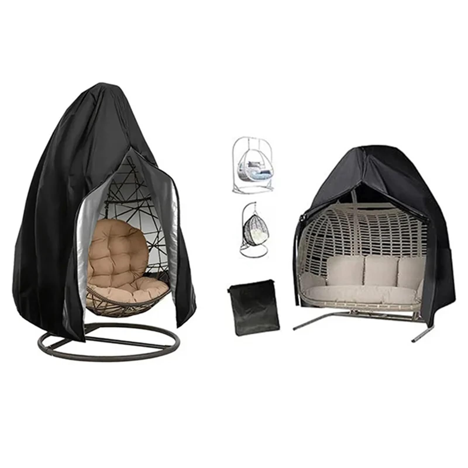 Housse pour Fauteuil « Egg » de Jardin, Housse de balançoire en Forme d'œuf avec Fermeture éclair, Noire, 200x230cm