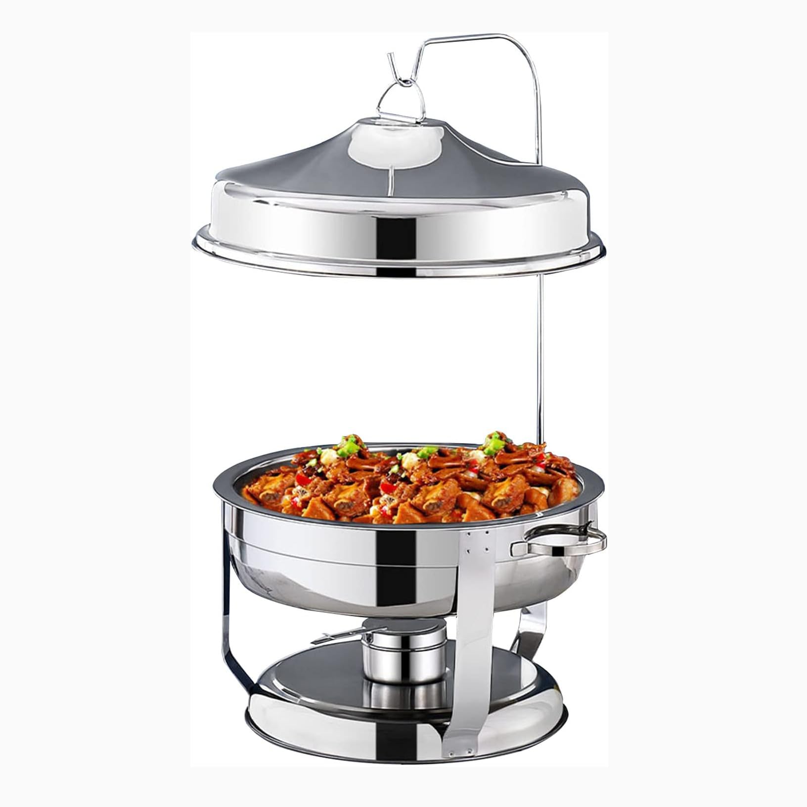 Juego de platos de acero inoxidable con cubierta para colgar, incluye bandeja para alimentos, bandeja de agua, soporte de combustible, ideal para catering, fiesta, boda, equipo de buffet