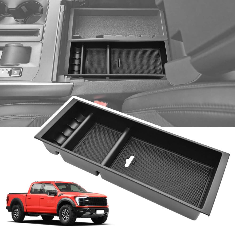 JKAPCYJFHF Organizador de caja de almacenamiento para reposabrazos de consola central ABS para Ford F-150 2021-2025