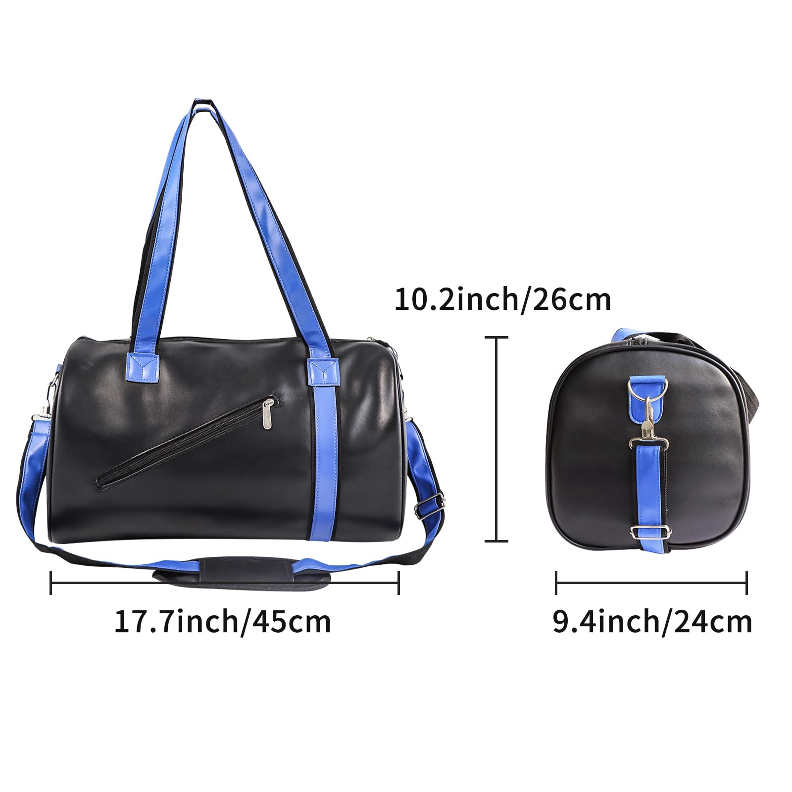 Sac de Sport pour Hommes Femmes Fitness Workout Sports Duffle Bag Cuir PU Grand Sac à Main Cylindre Crossbody Épaule Sac de Nuit pour Voyage, Affaires (Noir)
