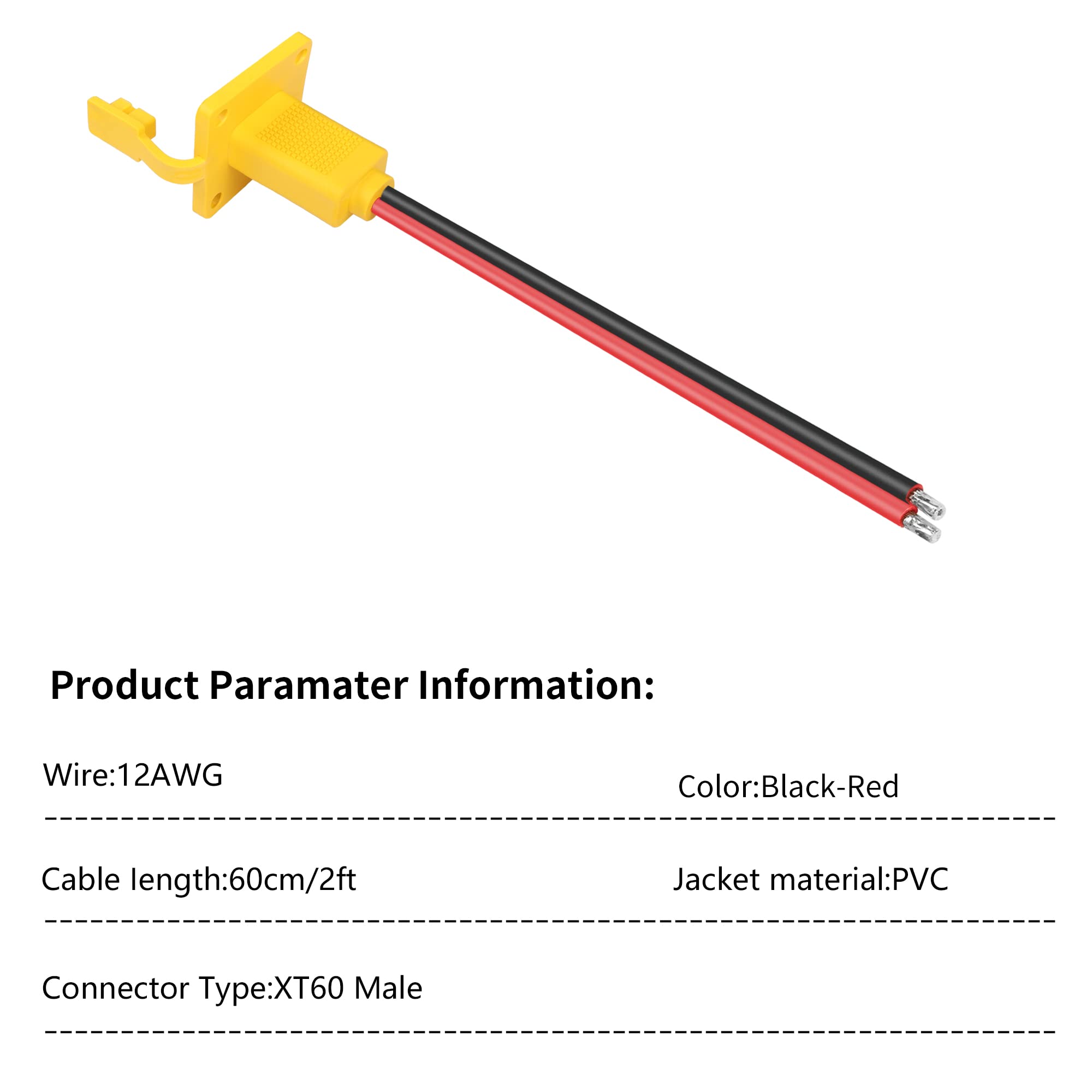 XT60 Adapter z panelem, kabel XT60, kabel ładujący XT60, złącze XT60 na kabel odkryty, kabel zasilający do paneli słonecznych, e-bike, Fatshark Skyzone FPV Monitor, zasilanie (60CM)
