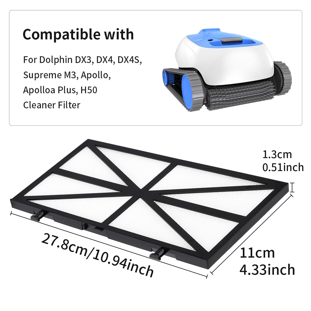 4 filtros de limpieza de piscinas compatibles con Dolphin DX3, DX4, DX4S, Supreme M3, Apollo, Apolloa Plus, H50 robot limpiador de piscinas, parte 9991422-R4
