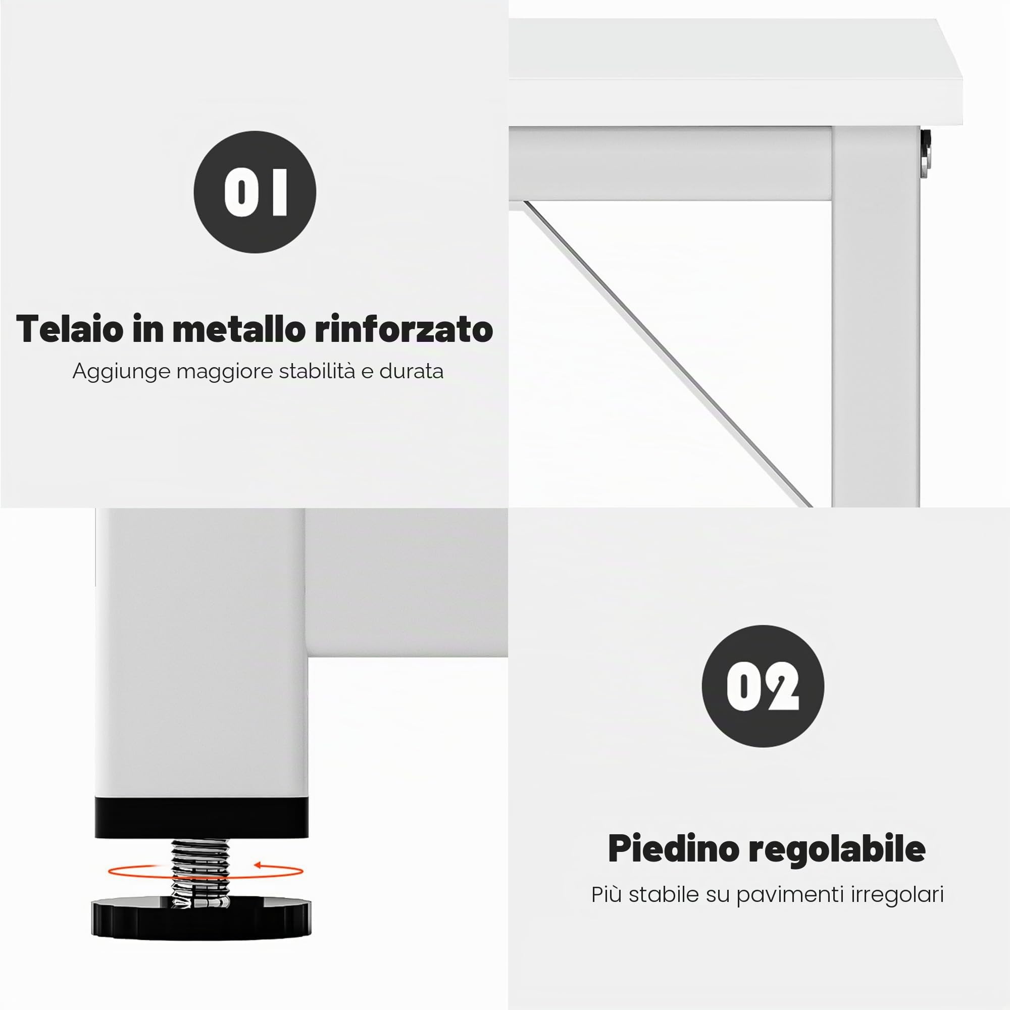 soges Scrivania per computer, piccolo tavolo da lavoro, in legno e telaio in metallo, con supporto, tavolo per laptop, tavolo da studio per casa e ufficio, 80 x 40 cm, bianco