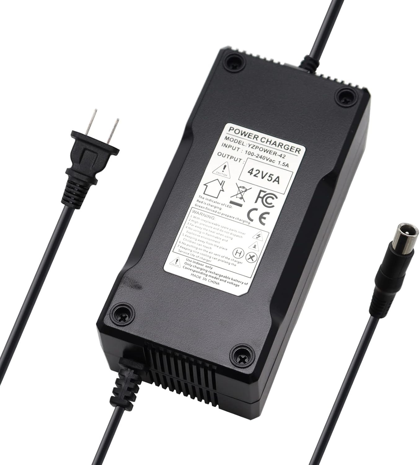42V 5A Lithium Battery Fast Charger AC Adapter Power Supply for 10S 36V Lithium Li-ion Batteries Pack RCA 8mm Plug with RCA 10mm Lotus tip