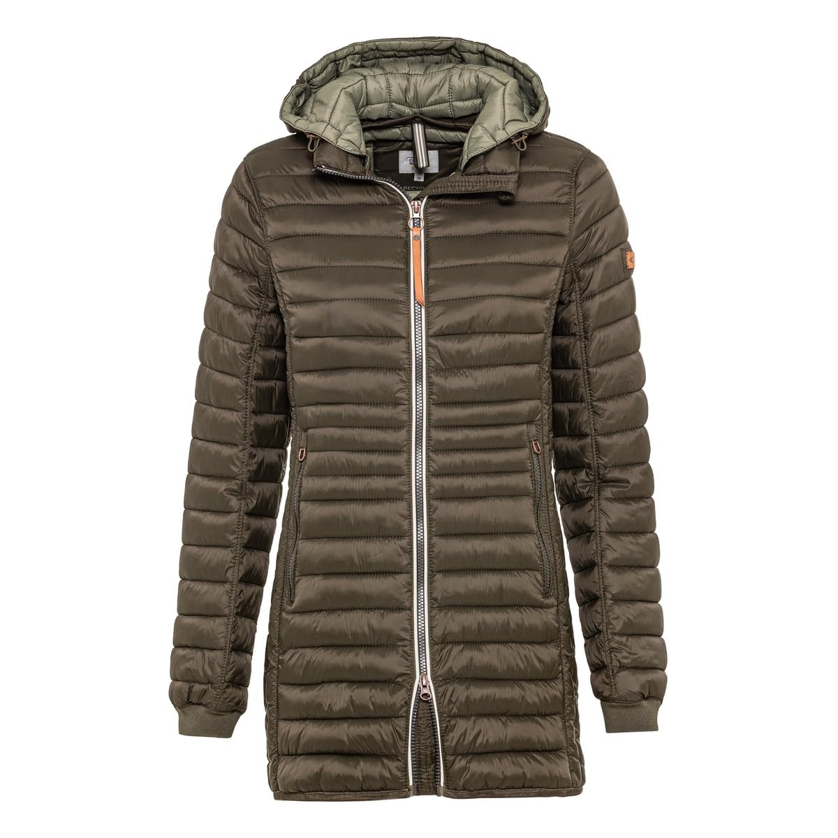 camel active Women's Lightweight Water-Repellent Quilted Coat with Removable Hood, Green, XS/S
