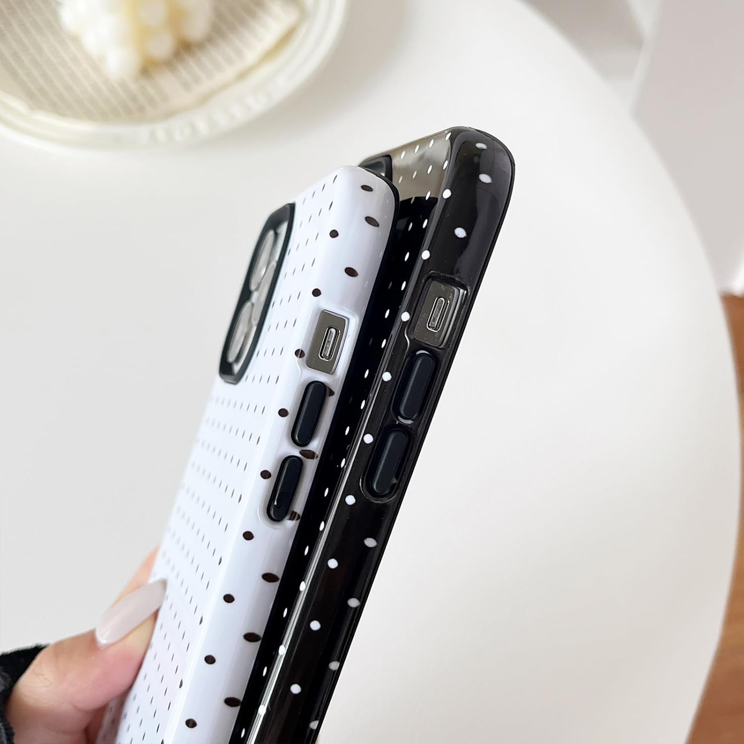 Compatible with iPhone 14 Pro Case, Simple Cute Aesthetic Polka Dot Pattern with Shockproof Soft TPU and Hard PC Protective Phone Case for Women Designed for iPhone 14 Pro 6.1"-White - Image 6