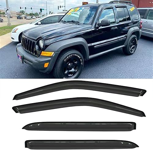 Miniatura 2 de Wensdy 4 deflectores de viento para ventana lateral, protección de lluvia y sol de montaje exterior, viseras de humo oscuro para Jeep Liberty 94428