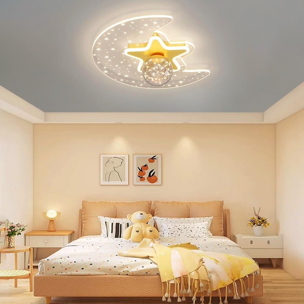 Stesulfr Ceiling Light Creative Children's Room Dimmable LED Ceiling Lighting with Remote Control Chandelier Moon Shape Ceiling Lamp Modern Decorative Lighting Fixture Suitable for Boys Girls Bedroom