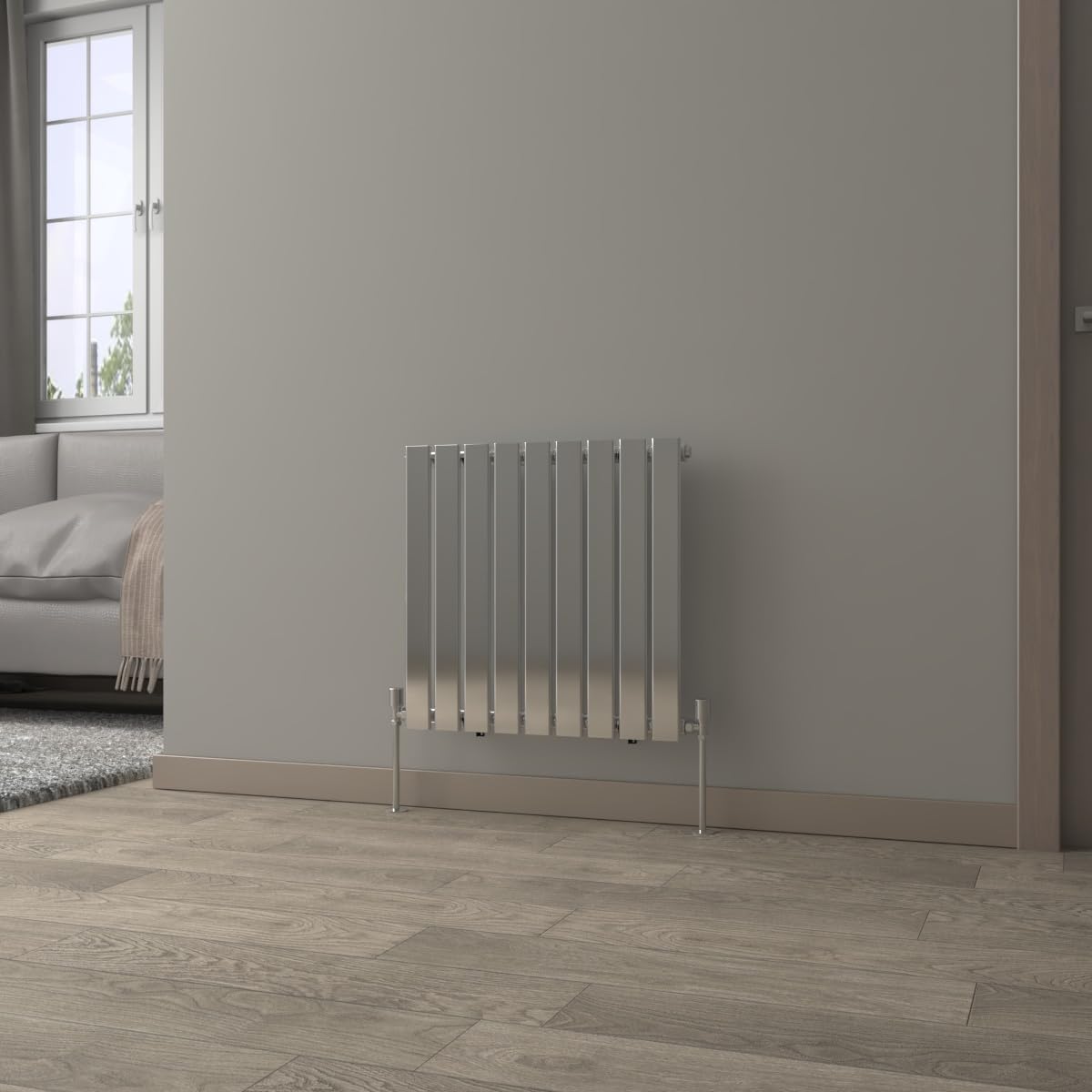 Nrg Chrome 600X612mm Horizontal Radiator Single Flat Panel With Valves