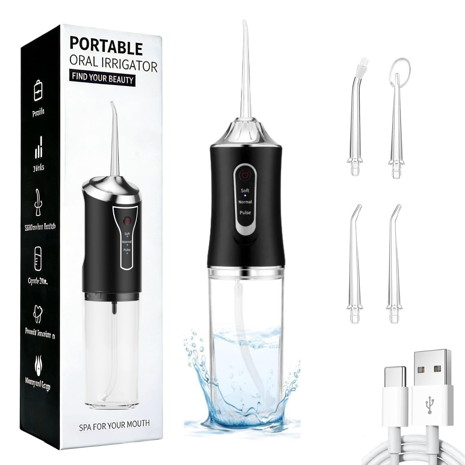 Irrigador Dental Portatil Bucal, Recargable Irrigadores Dentales Portatil, Impermeable Irrigador -Dental, Water Flosser, Limpiador Dientes - mpermeable Limpieza Diente Para Hogar baño y los Viajes