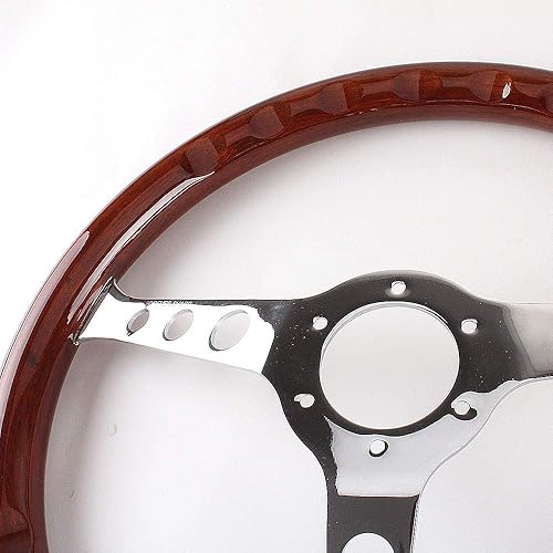 Miniatura 4 de Volante de madera Top10 Racing de 15 pulgadas, estilo nostalgia clásico, con 3 soportes, remachado, agarre de madera ligero (3 agujeros de soporte)