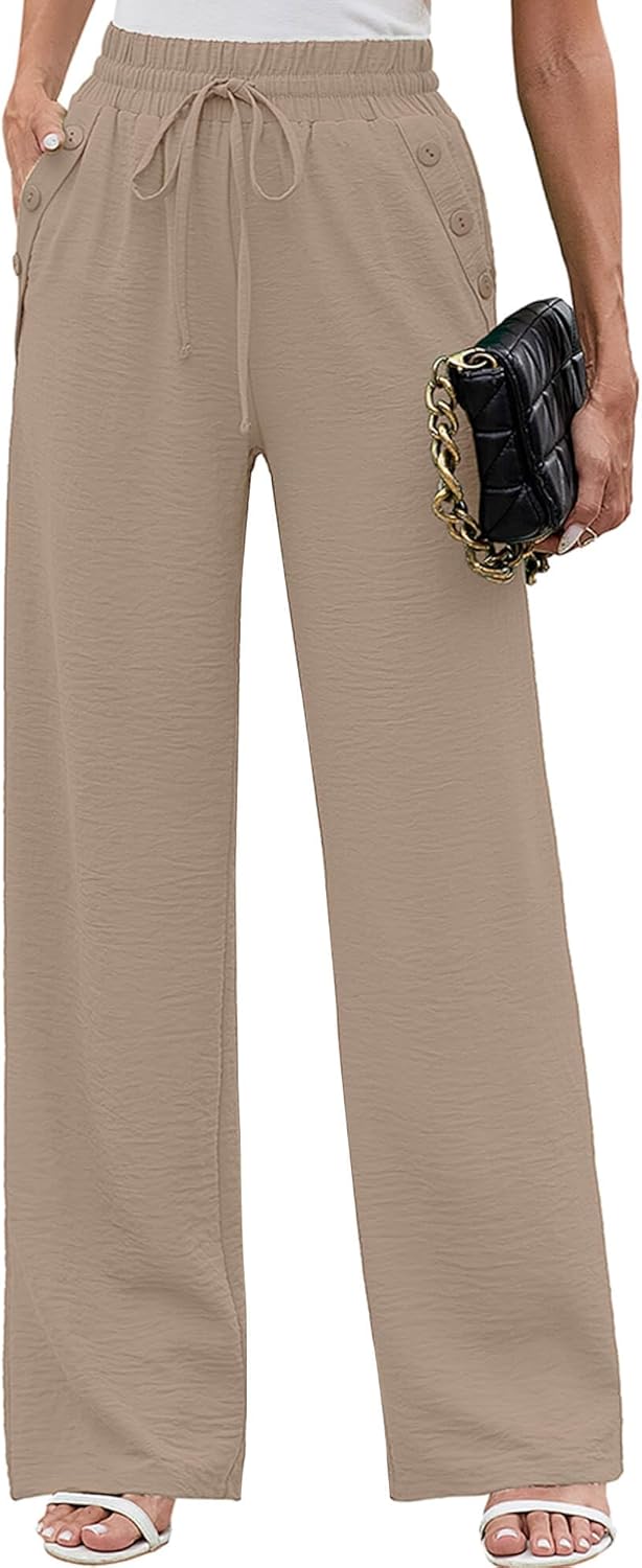 Heymoments Women's Wide Leg Lounge Pants with Pockets Lightweight High Waisted Palazzo Adjustable Tie Knot Flowy Trousers