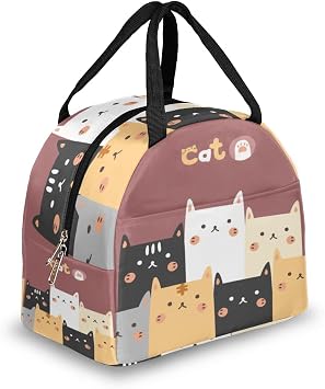 cfpolar Cute Animal Cats Pattern Kids Lunch Bag for Girls Women, Insulated Reusable Lunch Box Small Cooler Bag Perfect for School Work Travel Office Picnic Beach