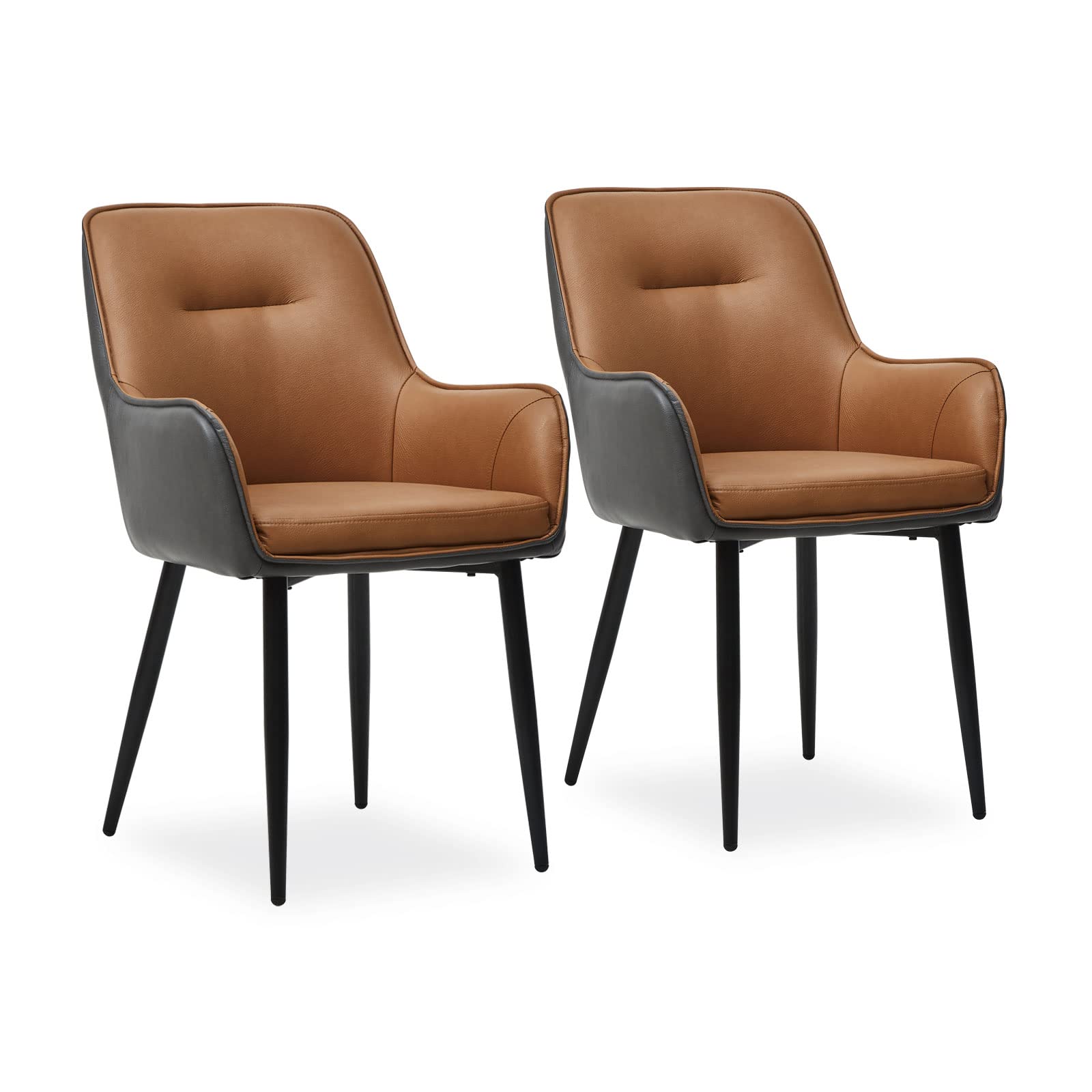 CLIPOP Dining Chairs Set of 2 Brown Grey Faux Leather Padded Kitchen ...