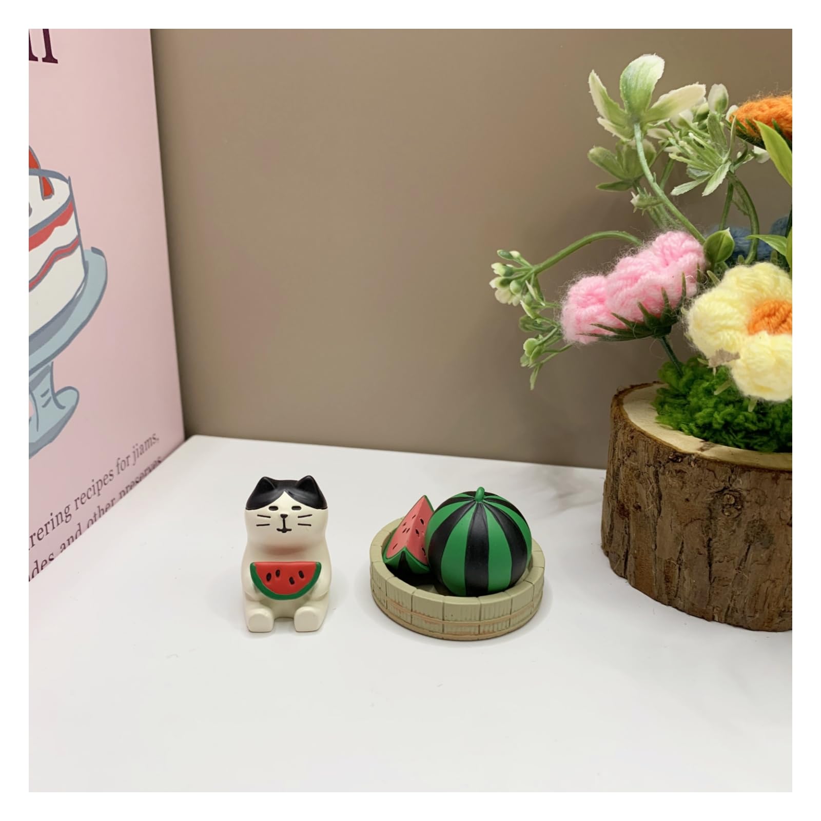 Amazon.co.jp: ZNWSRY ミニチュア猫の置物 - かわいいスイカの猫の彫刻