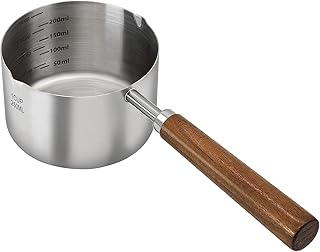 Small Pot - Butter Warmer and Milk Pot, Stainless Steel Mini Sauce Pan with Wood Handle, Dual Pour Spout & Measurement Markings for Melting, Heating, Cooking, 250ml