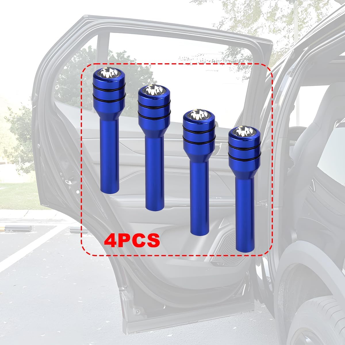 BESULEN Bling Car Door Lock Knob, 4PCS Aluminum Alloy Vehicle Inner Door Lock Pull Pin, Diamond Door Lift Bolt Decoration Modification Cover, Universal Automotive Interior Accessories (Blue)