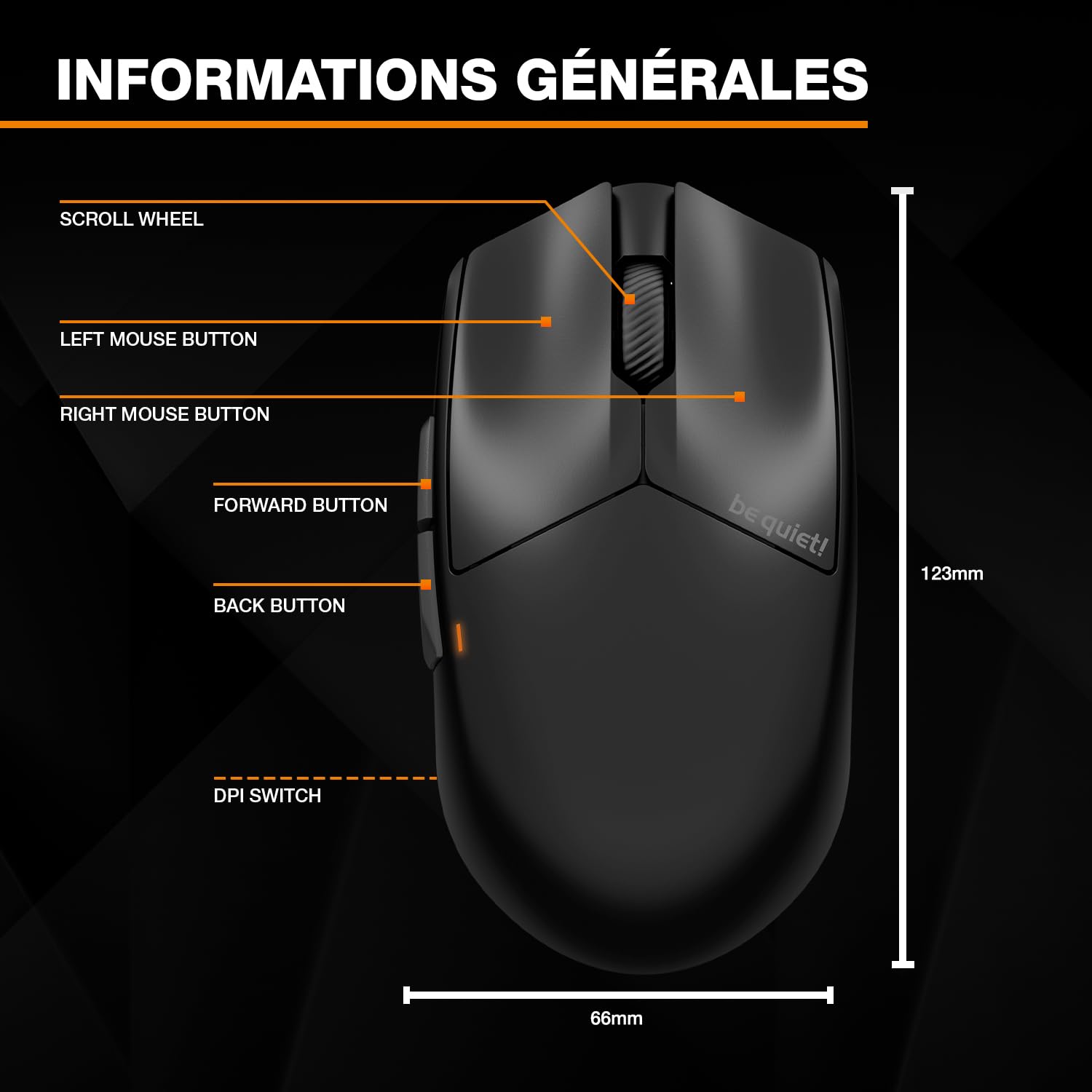 be quiet! Dark Perk Sym Souris PC, Poids Plume de 55 g, autonomie sans Fil Ultra-Longue, taux de rafraîchissement de 8 000 Hz, capteur PixArt PAW3950, 32 000 DPI, commutateurs optiques 70m