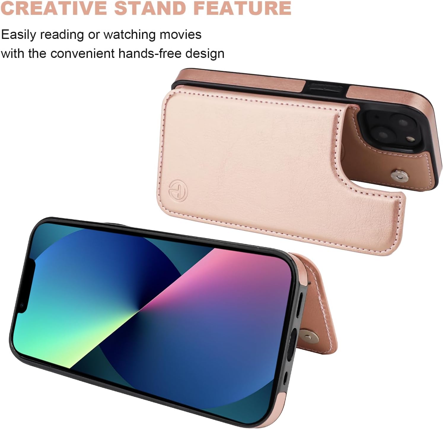 ONETOP Compatible with Magsafe for iPhone 14 Wallet Case with Card Holder, PU Leather Kickstand RFID Blocking Case, Double Magnetic Clasp and Durable Shockproof Cover 6.1 Inch (Rose Gold)