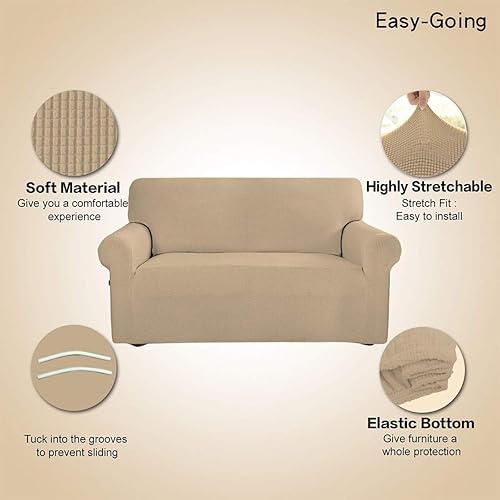 Vista 191 de Easy-Going - Funda elástica para sofá biplaza, 1 pieza, suave, con parte inferior elástica, protector para niños, tela jacquard de elastano y Gris