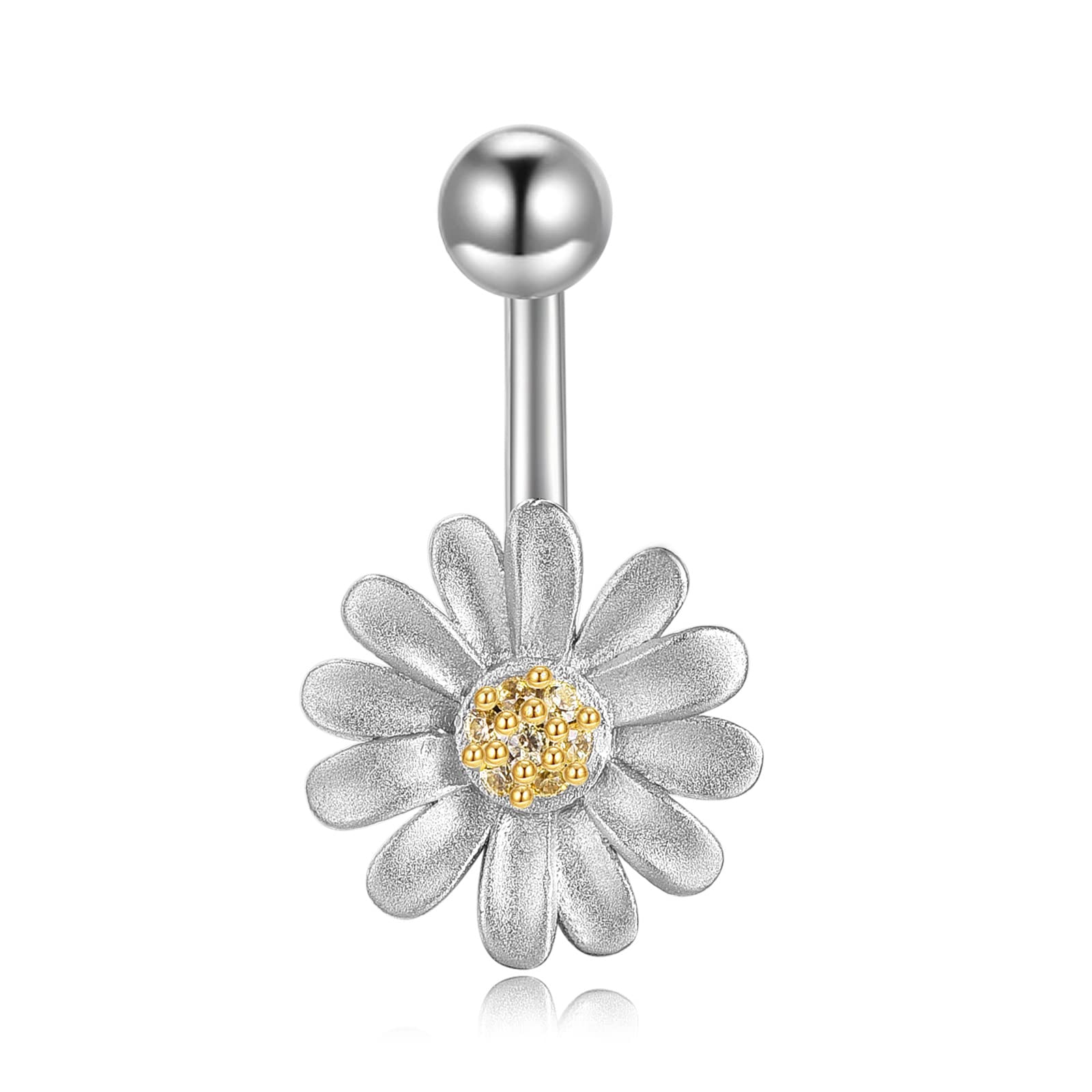 YFN Piercing para ombligo de plata de ley, diseño de margaritas, joyería hipoalergénica para mujeres y niñas, Plata de ley