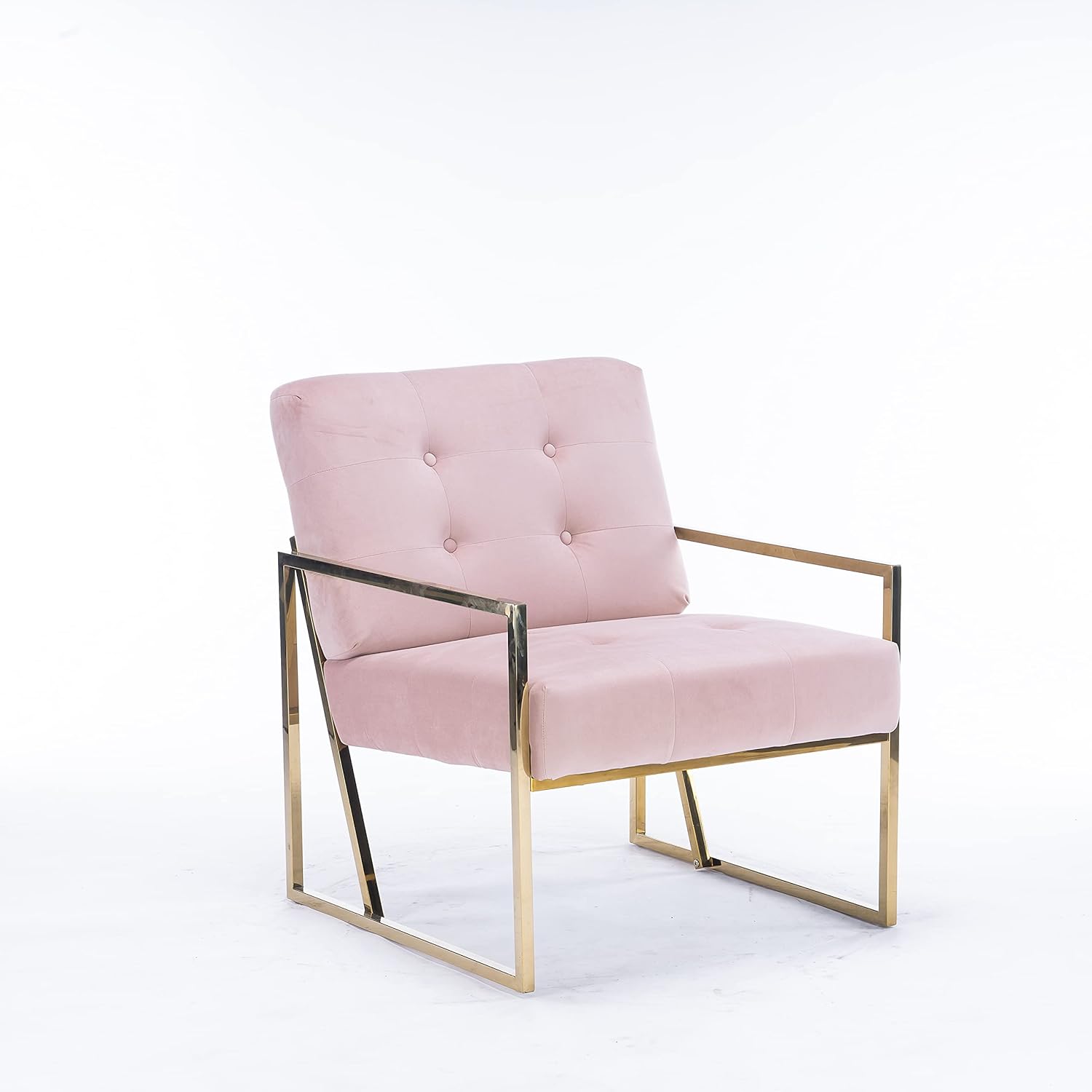 Modern Accent Chair with Golden Powder Coated Metal Frame， Velvet Upholstered Mid Century， Single Sofa for Living Room Bedroom (Pink)