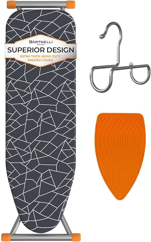 Bartnelli Ironing Board | Space-Saving and Ultimate Iron Board Experience 13x43 | Reinforced Steel Legs, Adjustable Height, 4-Layer Padding, Patent Folding System (BIBT-2110)