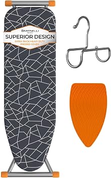 Bartnelli Ironing Board | Space-Saving and Ultimate Iron Board Experience 13x43 | Reinforced Steel Legs, Adjustable Height, 4-Layer Padding, Patent Folding System BIBT-2110