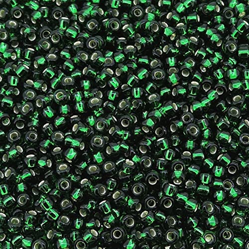 Dark Emerald Silver Lined Miyuki Japanese Round Rocailles Glass Seed Beads 11/0 Approximately 24 Gram 5 Inch Tube #TOP21
