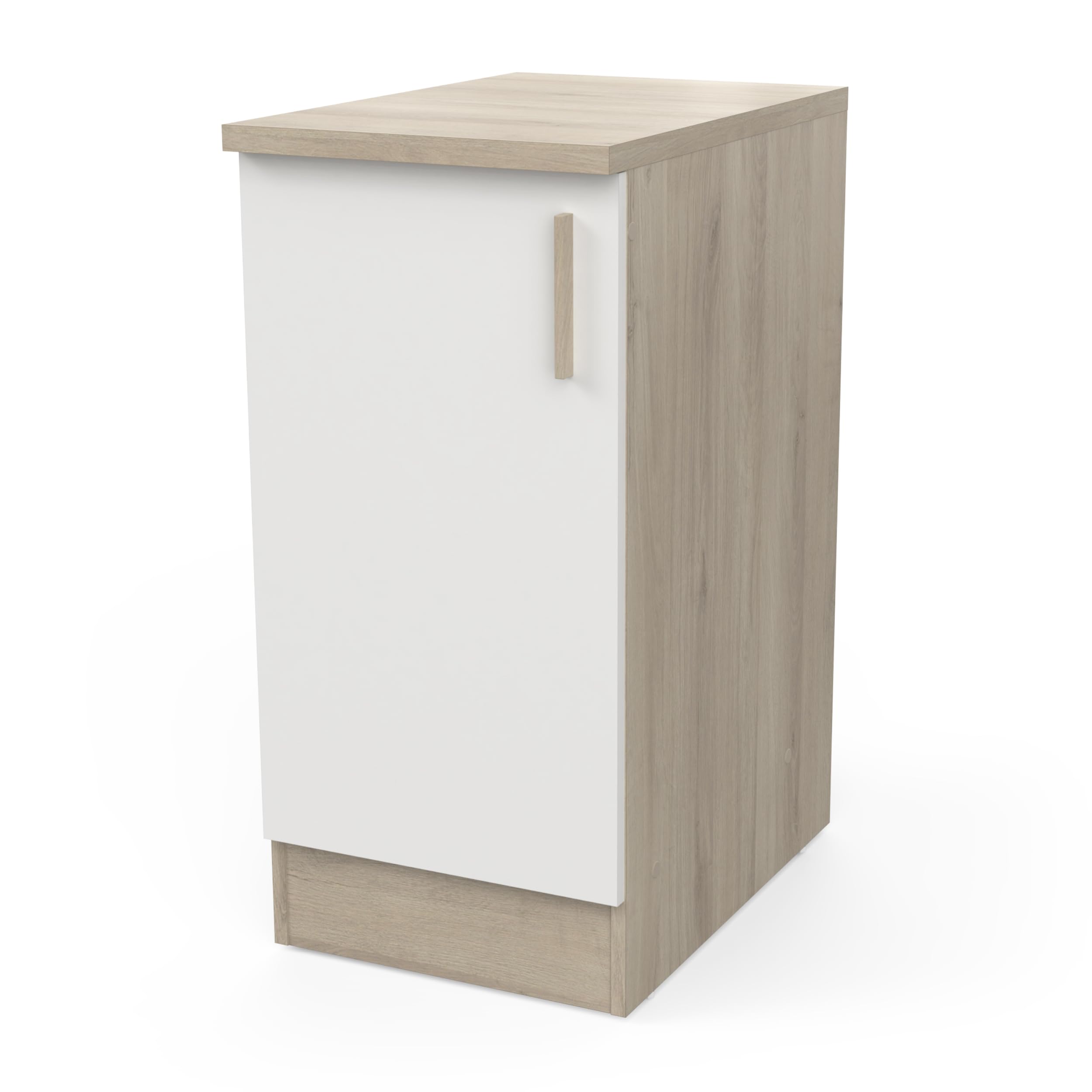 Mueble bajo de Cocina con encimera y 1 Puerta - Cocina Completa «Origan» - Color Roble Claro y Blanco Mate - 44,3 x 60 x 100,6 cm