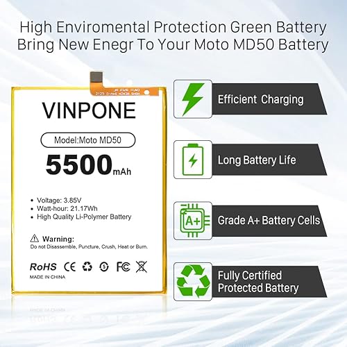 Miniatura 3 de Batería para Moto G Stylus 5G 2021, [actualizada] Batería MD50 de repuesto de polímero de litio de alta capacidad de 5500 mAh para Moto G Stylus 4G
