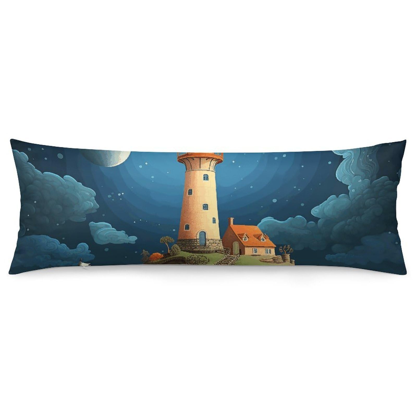 2 Pack Pillow Cases for Hair and Skin, Soft Breathable Pillow Case Covers with Hidden Zipper, Catoon Whale Lighthouse Pillowcase 20"x54" Pillow Covers for Sleeping Gift