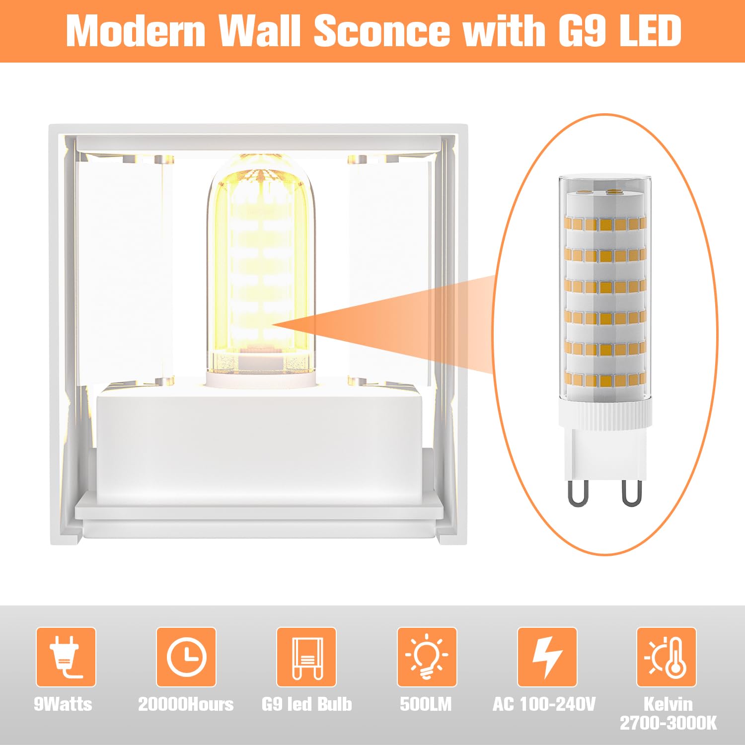 Applique da Parete con Lampadina Sostituibile G9 LED, 4 Pezzi Applique da Esterno IP65 Impermeabile Applique da Parete Interno 9W 3000K Bianco Caldo Angolo del Fascio Regolabile (Bianco)