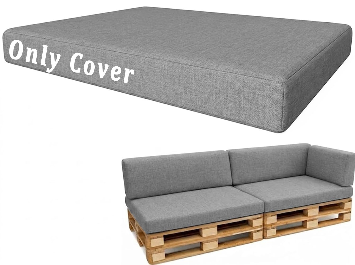 Générique Housse De Coussin Palette Faux Lin Assise Dossier avec Fermeture Éclair Et Fond Antidérapant pour Canapé Jardin Extérieur Taille Personnalisable Housse Uniquement(Gris,Seat 80x120cm)