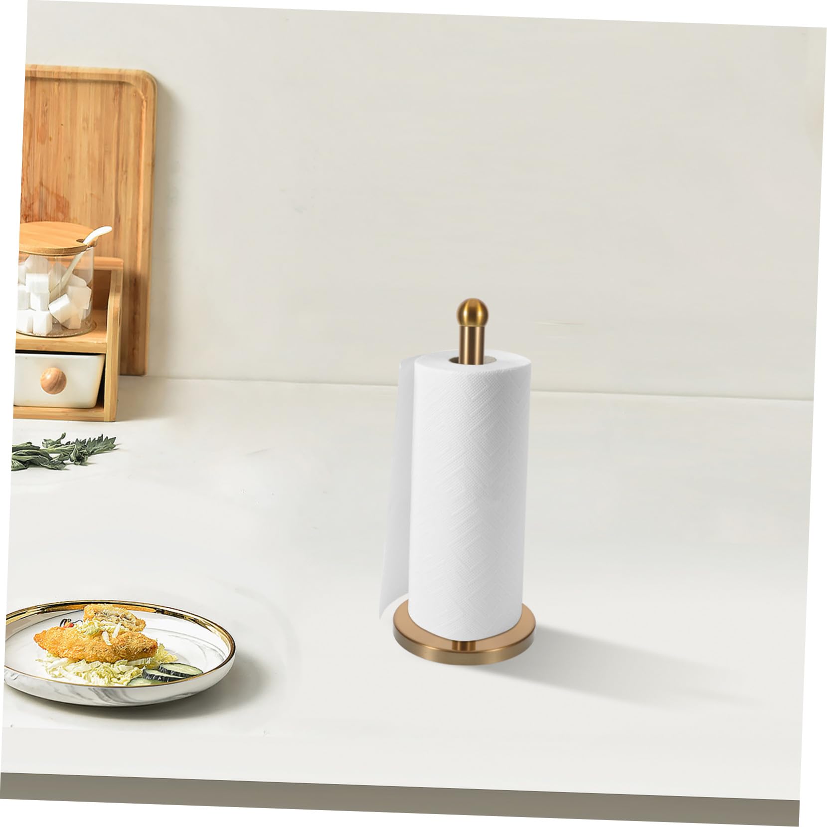 Porta Rotolo Carta da Cucina in Acciaio Inossidabile Dorato Supporto da Tavolo Stabile senza Foratura Compatibile con Standard e Jumbo Compatto per Bagno e Cucina