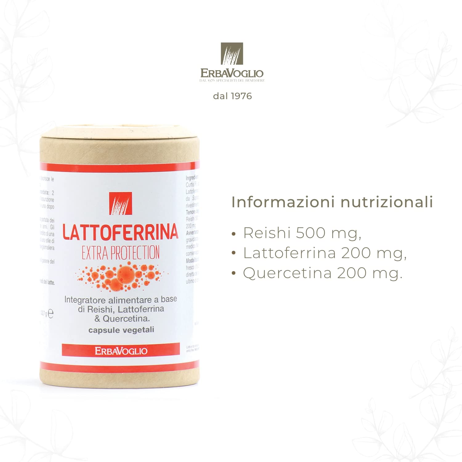 Erbavoglio Lattoferrina Extra Protection Capsule - 60 capsule - Integratore alimentare convenzionale - Con ingredienti ad alta biodisponibilità, utile per rafforzare le difese naturali dell’organismo.