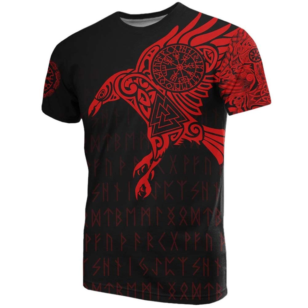 T-Shirt Viking Homme Motif Corbeau 3D Cadeau de Motard Original pour Passionné Taille XS