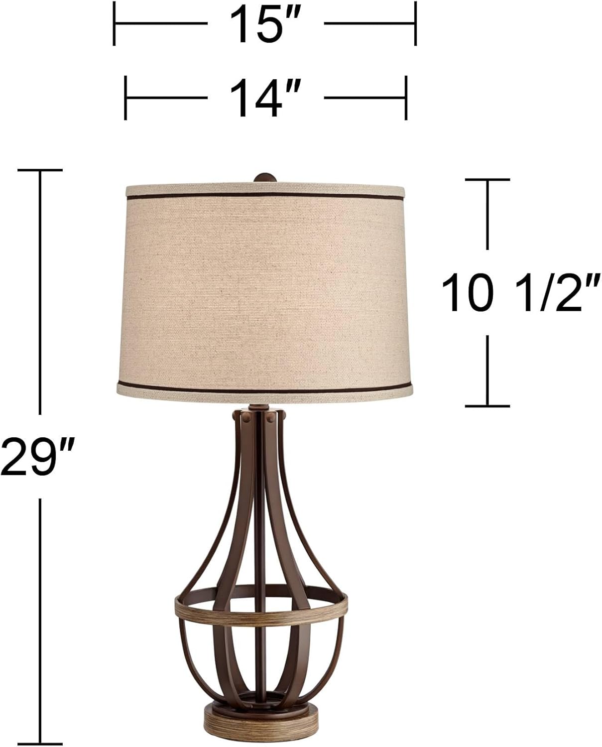 Franklin Iron Works Louanne Modern 3-Way Table Lamp 29" Tall with USB Charging Port Oil Rubbed Bronze Metal Burlap Drum Shade for Bedroom Living Room Nightstand Bedside Night Stand Office Kids