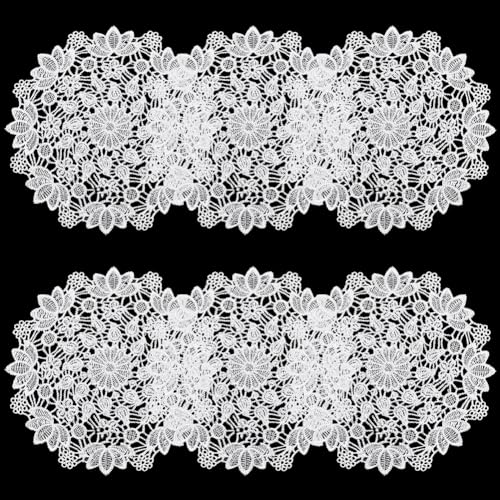 CREATCABIN 6 napperon Dentelle au Crochet Dessous Verre Dentelle Fait Main Rond Blanc Broderie Fleur Lotus Tapis Tasse Napperon Polyester Décoration pour...