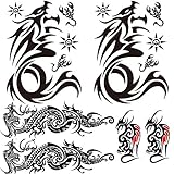 Leoars Tribal Dargon Totem Temporary Tattoos, Totem Full Sleeve Tattoo Sticker, Big Fake Dragon Tattoo, Small Animal Totem Tattoos for Men Women Body Art Makeup, 6-Sheet