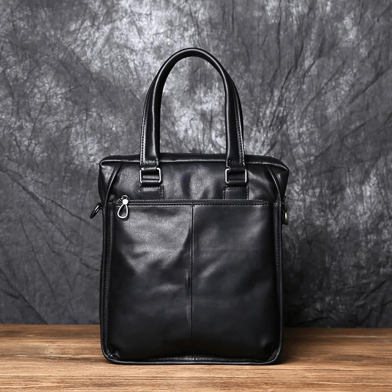 Men's Leather Business Handbag Cowhide Shoulder Messenger Bag Vertical Office Computer Bag Briefcase2